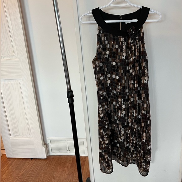 EUC Ricki’s Black/Brown-Patterned, Sheer-Layered Shift Dress, Sz L. - Picture 10 of 11